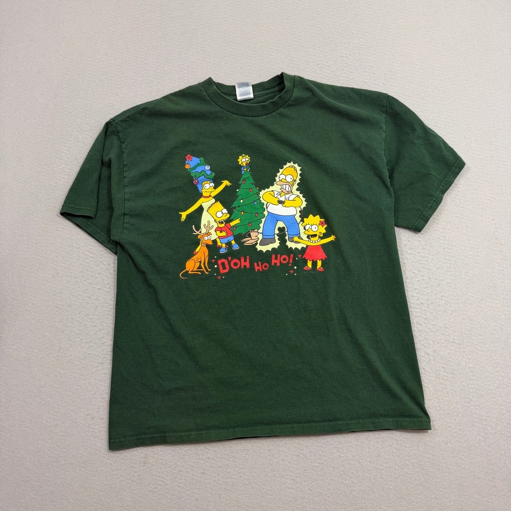 Vintage The Simpsons Shirt Men XL Green D'oh Ho Ho! Christmas Family Graphic Tee